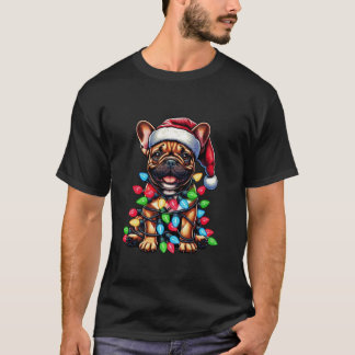 T-shirt French Bulldog Noël Funky Santa Hat Lumières Do