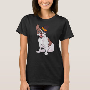 T-shirt French Bulldog Pilgrim Hat Thanksgiving Day Cute D