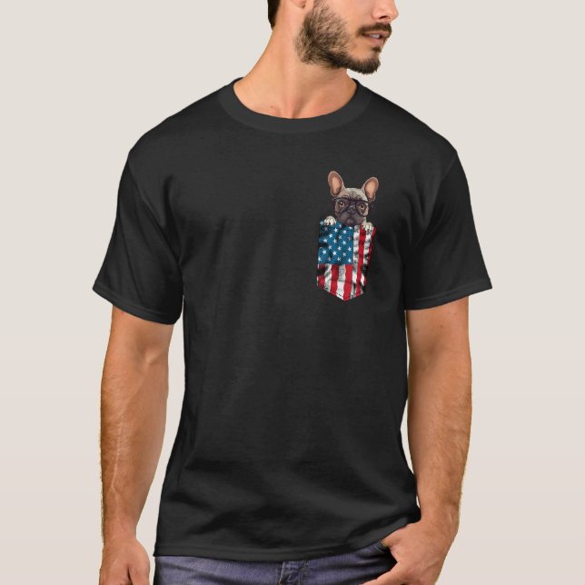 T-shirt French Bulldog Pocket 4th of July American Flag Pa (Devant)