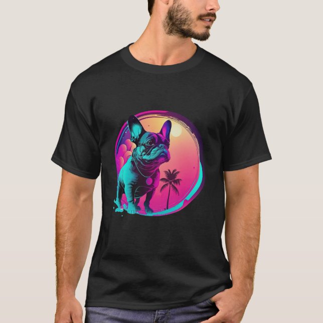 T-shirt French Bulldog s Synthwave Dreamscape (Devant)