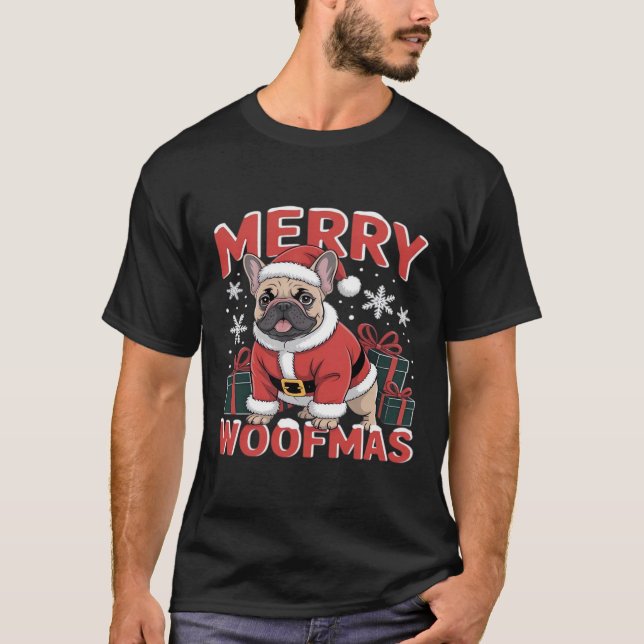 T-shirt French Bulldog Santa Claus Hat Merry Christmas Dog (Devant)