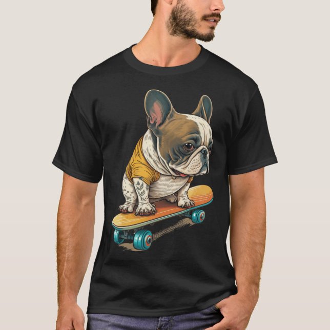 T-shirt French Bulldog Skateboarding English Bulldog Frenc (Devant)