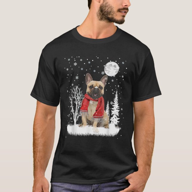 T-shirt French Bulldog Under Moonlight Snow Christmas Paja (Devant)
