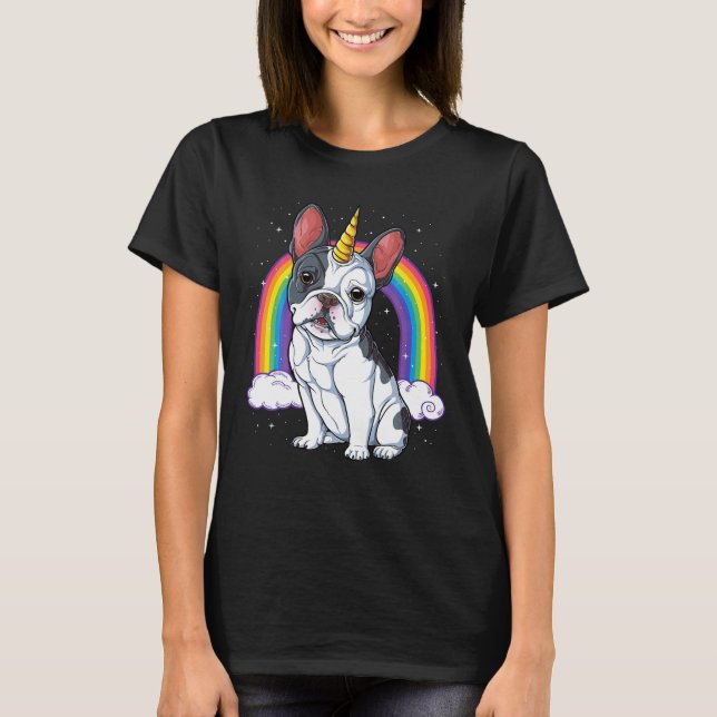 T-shirt French Bulldog Unicorn Chemise Girls Space Galaxy  (Devant)
