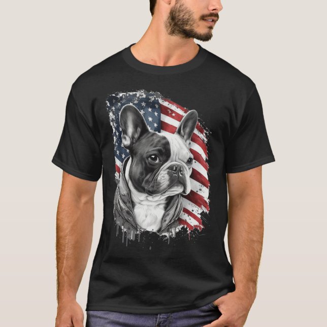T-shirt French Bulldog with the American Flag (Devant)
