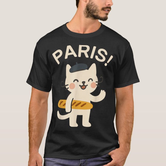 T-shirt French Cat With Baguette Cute Cat Paris Funny Anim (Devant)
