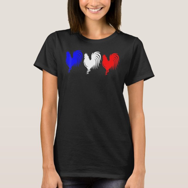 T-shirt French Flag Rosters Blue White Red Cockerel Franc (Devant)