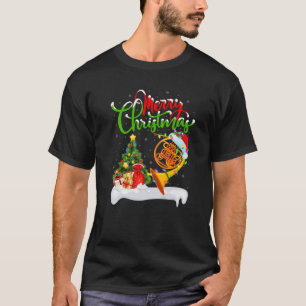 T-shirt French Horn Lover Xmas Lighting Santa French Horn