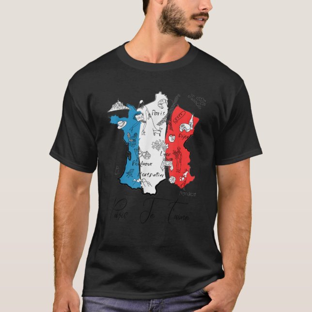T-shirt French Map Travel Souvenir France Flag Love Paris  (Devant)