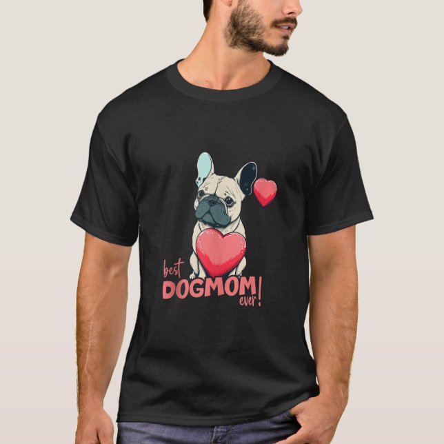 T-shirt Frenchbulldog Avec ballon de coeur Meilleur Dogmam (Devant)