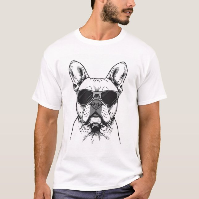 T-shirt Frenchie avec lunettes de soleil  (Devant)