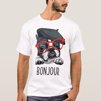 T-shirt Frenchie Dog Glasses Bonjour
