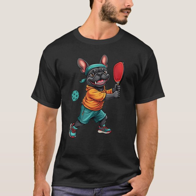 T-shirt Frenchie Jouer Pickleball, Funny French Bulldog (Devant)