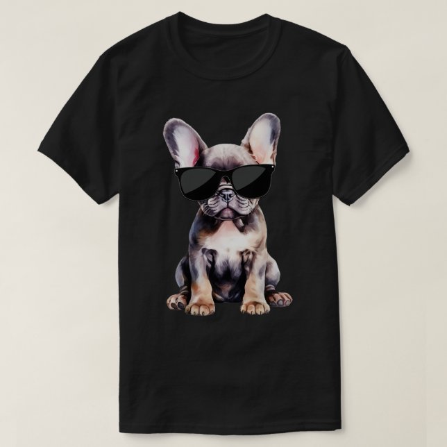 T-shirt Frenchie Puppy porte des lunettes de soleil (Design devant)