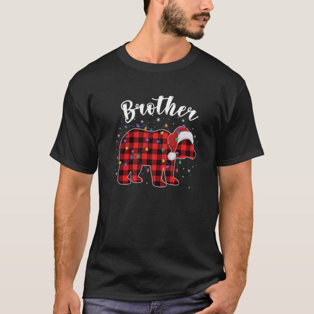 T-shirt Frère Bear Buffalo Rouge Plaid Famille Noël Pa (Devant)