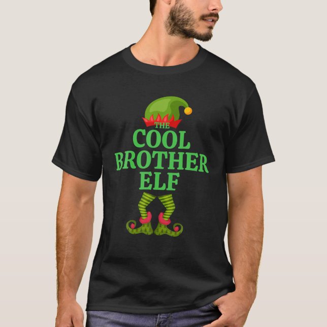 T-shirt Frère Cool Elf Correspondant Groupe de Noël (Devant)
