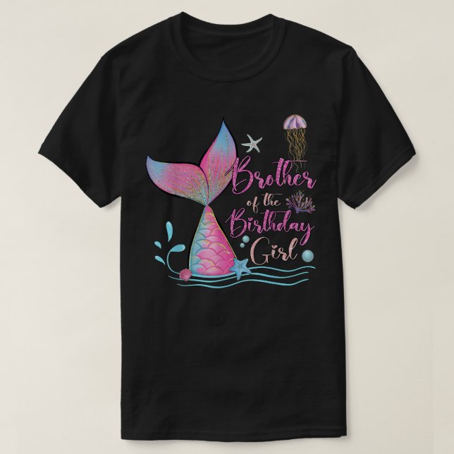 T-shirt Frère De La Fille D'Anniversaire Sirène Famille Ma (Design devant)