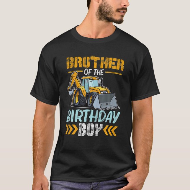 T-shirt Frère De L'Anniversaire Boy Construction Excavateu (Devant)