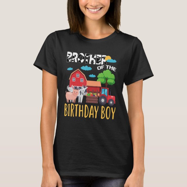 T-shirt Frère De L'Anniversaire Boy Farm Animal Barnyard M (Devant)