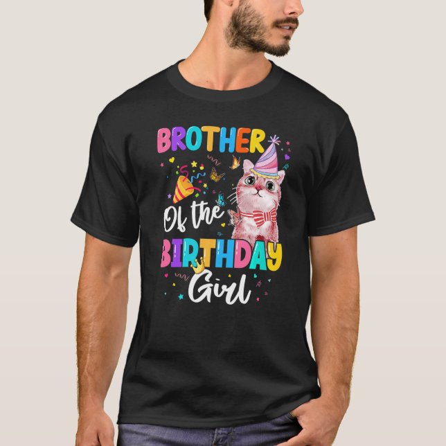T-shirt Frère De L'Anniversaire Fille Chat Kitten Thème Fa (Devant)