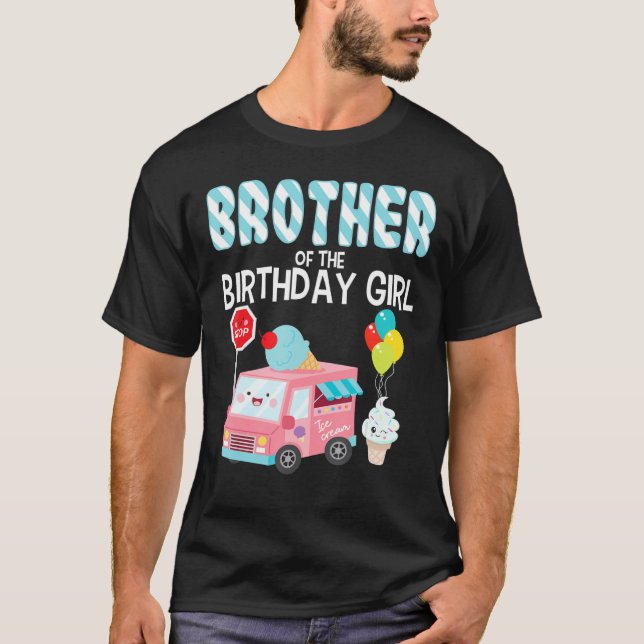 T-shirt Frère De L'Anniversaire Fille Crème Glace Annivers (Devant)