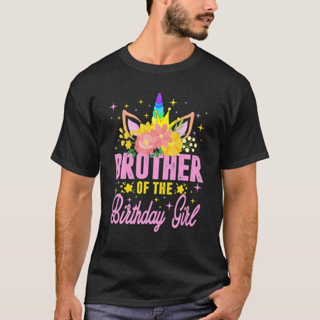 T-shirt Frère De L'Anniversaire Fille Unicorn Fille Birt (Devant)