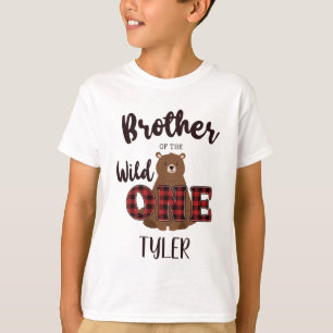 T-shirt Frère de l'anniversaire Ours à carreaux Sauvage