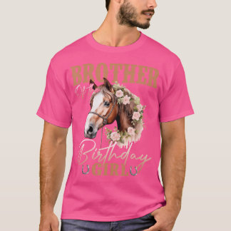 T-shirt Frère de l'anniversaire pour fille fleurs de cheva