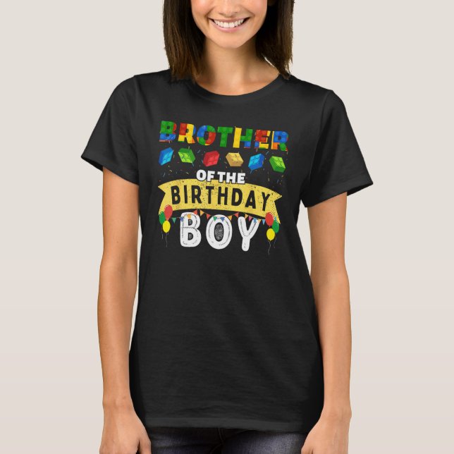 T-shirt Frère du garçon d'anniversaire Bâtiment Blocs Maît (Devant)