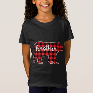 T-Shirt Frère Ours Rouge Plaid Design Famille Correspondan