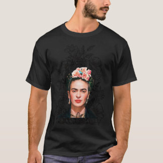 T-shirt Frida Kahlo portrait color, black and white flower