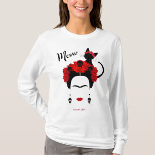 T-shirt Frida Kahlo portrait et mignonne meow Mexicain Cha
