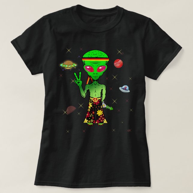 T-shirt Frieden peace psychedelic hippie Espace Alien Germ (Design devant)