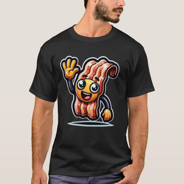 T-shirt Friendly Cartoon Bacon Character Waving Animated F (Devant)