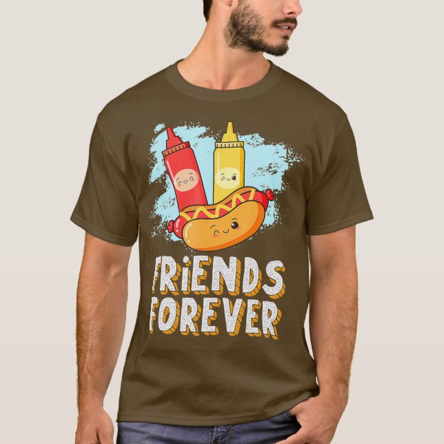 T-shirt Friends Forever Hotdog Bun Ketchup Mustard Mayo (Devant)