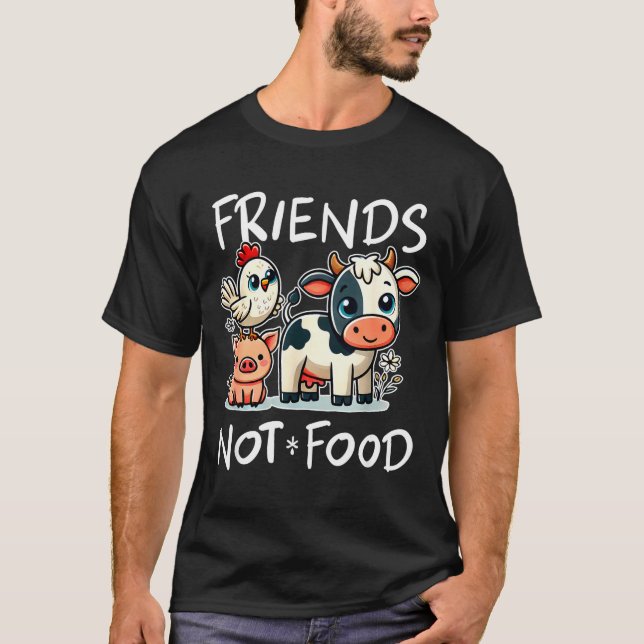 T-shirt Friends Not Food Funny Vegan Vegetarian Cute Anima (Devant)