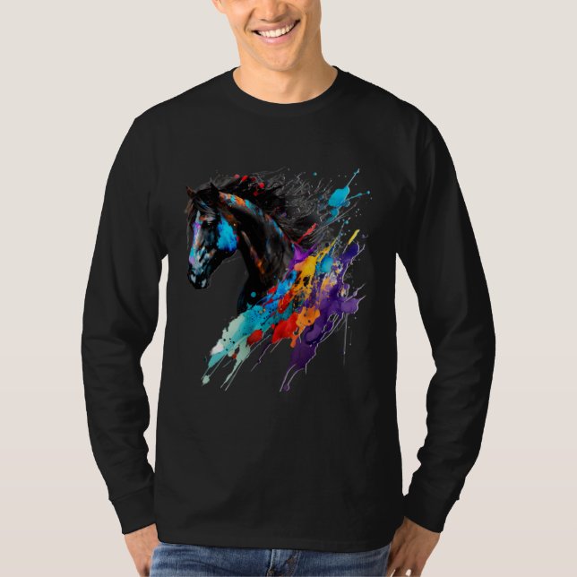 T-shirt Friesian Horse Paint Splatter Exotic Horse  Splatt (Devant)