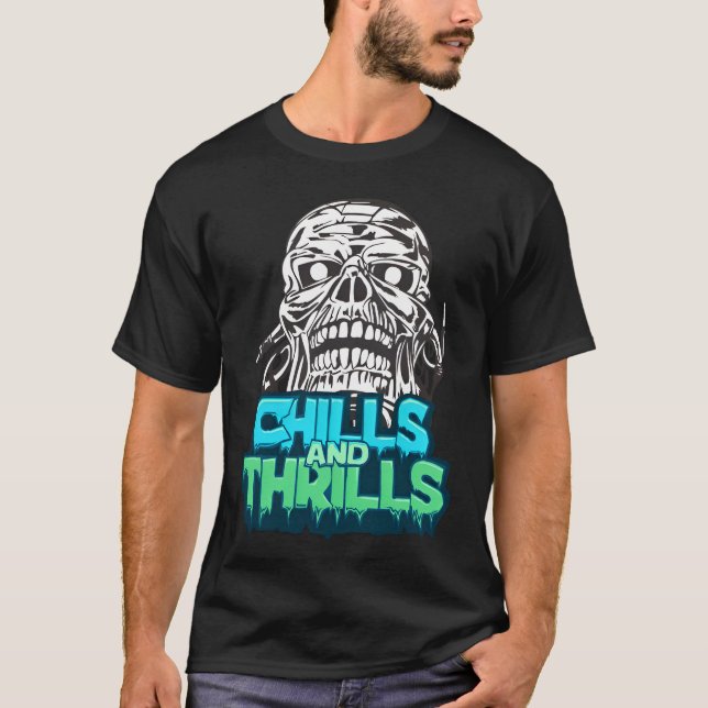 T-shirt Frissons et frissons Graphique crâne Halloween Hor (Devant)
