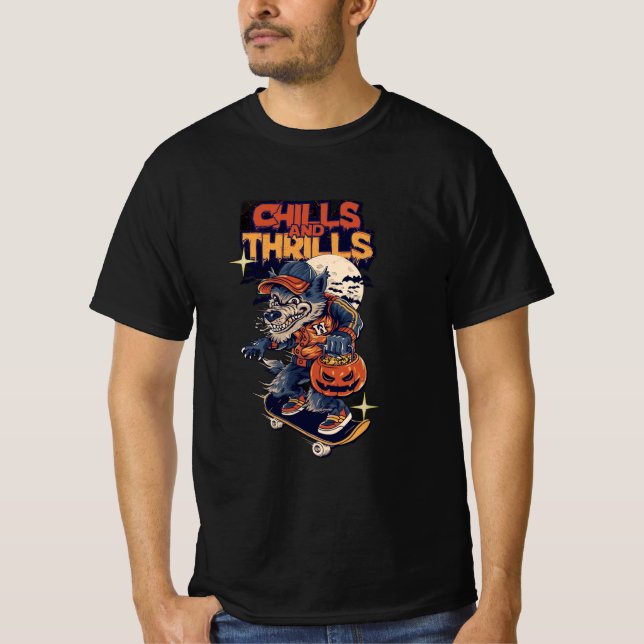 T-shirt Frissons et frissons Halloween Patinage Werewolf T (Devant)