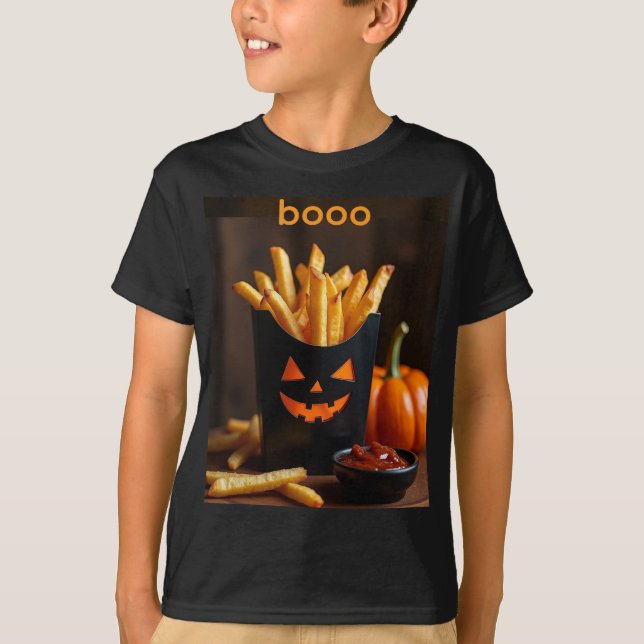 T-shirt frites citrouilles avec catsup pour halloween (Devant)