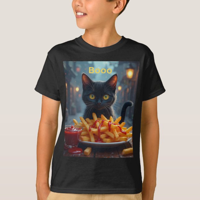 T-shirt frites de citrouille d'Halloween avec sauce tomate (Devant)