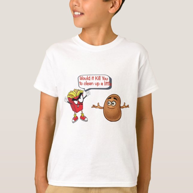 T-shirt frites dire pomme de terre crue nettoyer drôles ch (Devant)