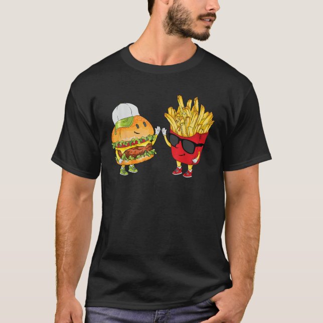 T-shirt Frites Hamburger High Five Cool Fun Combo Snacks (Devant)