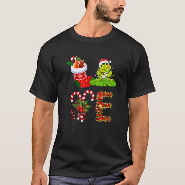 T-shirt Frog Christmas Lights Led  Santa Hat Christmas (Devant)