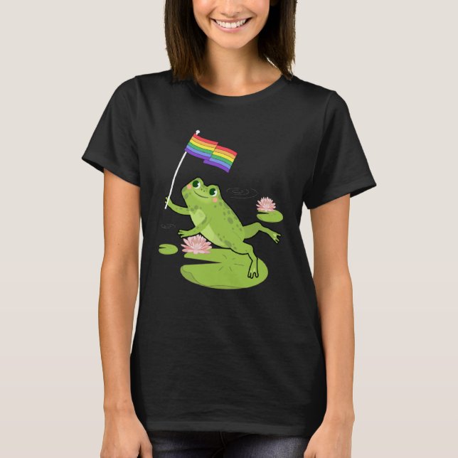T-shirt Frog  LGBTQ Gay Pride Flag Lily Pad Illustration (Devant)