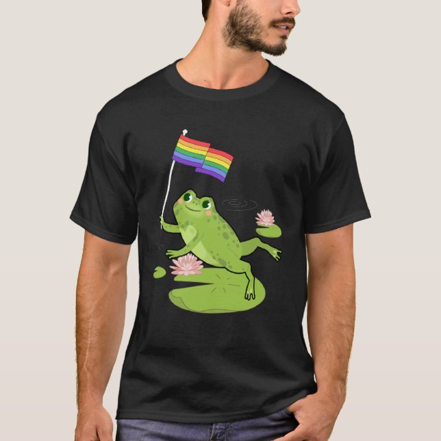 T-shirt Frog  LGBTQ Gay Pride Flag Lily Pad Illustration (Devant)