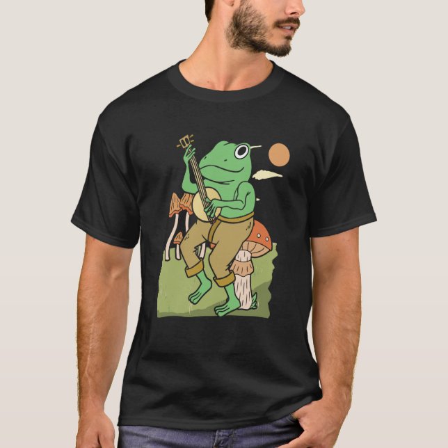 T-shirt Frog Playing Banjo on Mushroom cute Frog (Devant)