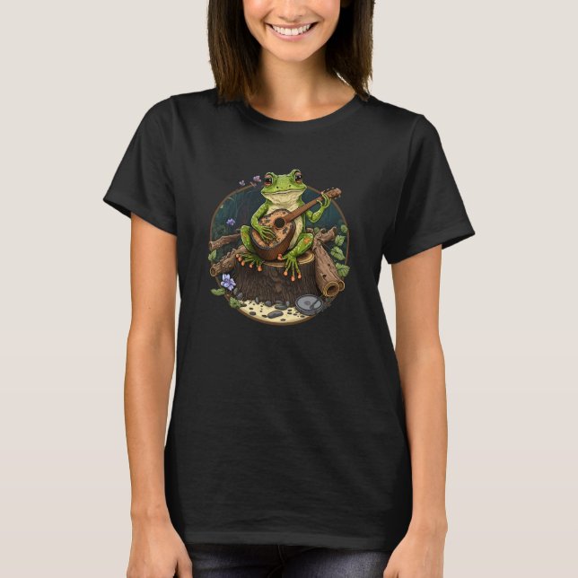 T-shirt Frog Playing Guitar Frog Playing Banjo On Log (Devant)