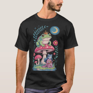 T-shirt Frog Prince Cat Girl Champignons Lune Fairycore Fa
