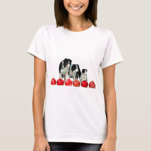 T-shirt Frontière Chiens de Collie avec des ornements roug